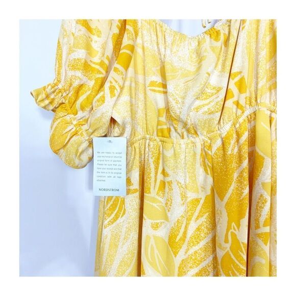 19Cooper Dress puff Sleeve Floral Yellow Womens Medium Coquette new - Picture 6 of 9